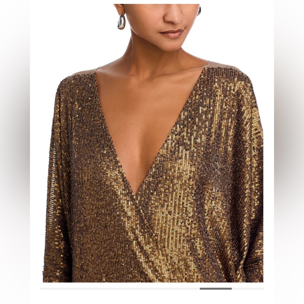 Norma Kamali Bronze Sequin Long Sleeve Dress - Picture 5 of 13
